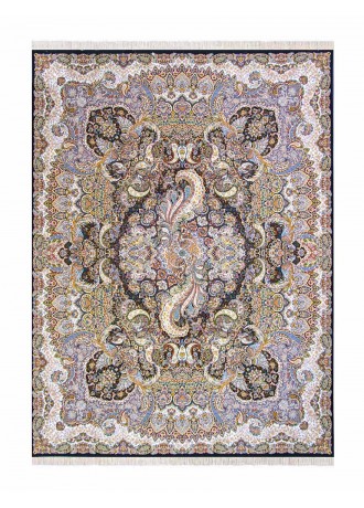 فرش ماشینی 1000 شانه طرح سیمرغ زمینه سورمه ای