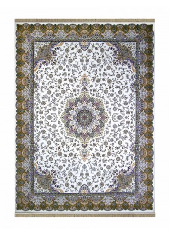 فرش ماشینی گل برجسته نیاوران حاشیه بژ کد 3652 زمینه کرم